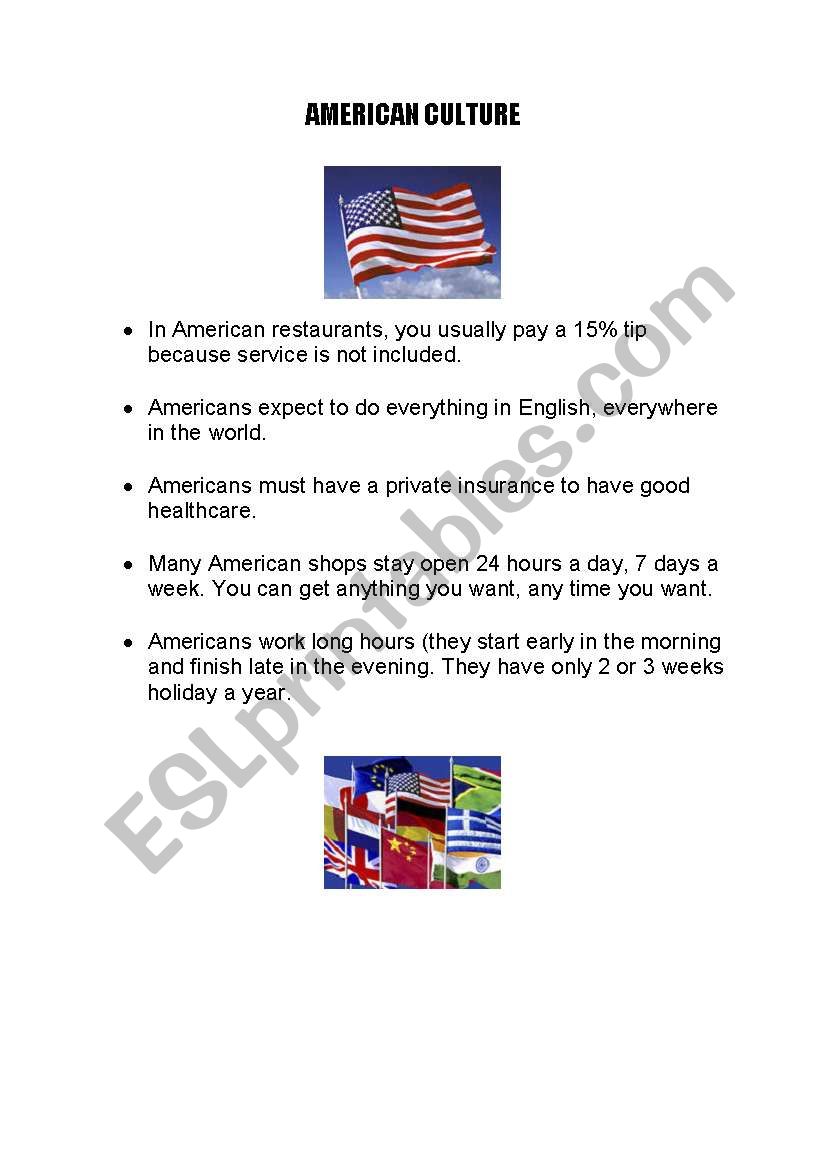 Amercian culture worksheet