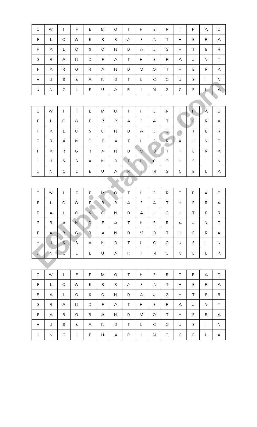 Family wordsearch worksheet