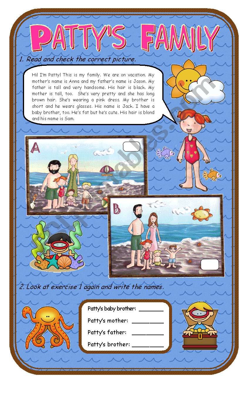 PattyÂ´s Family (first page) worksheet