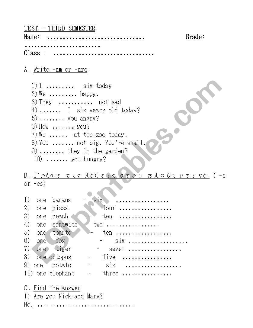 I am, You are etc Pronouns worksheet    &  plurals