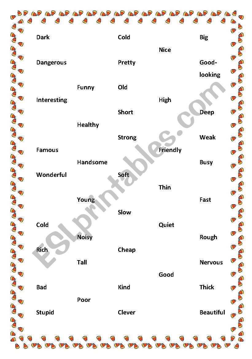 Adjectives pair game  worksheet