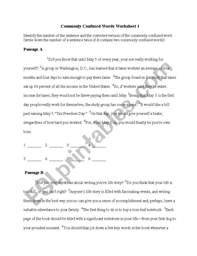 English worksheets: commonly confused words With Commonly Confused Words Worksheet