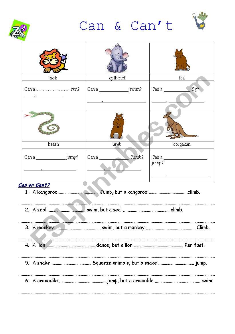 CAN - CANT worksheet