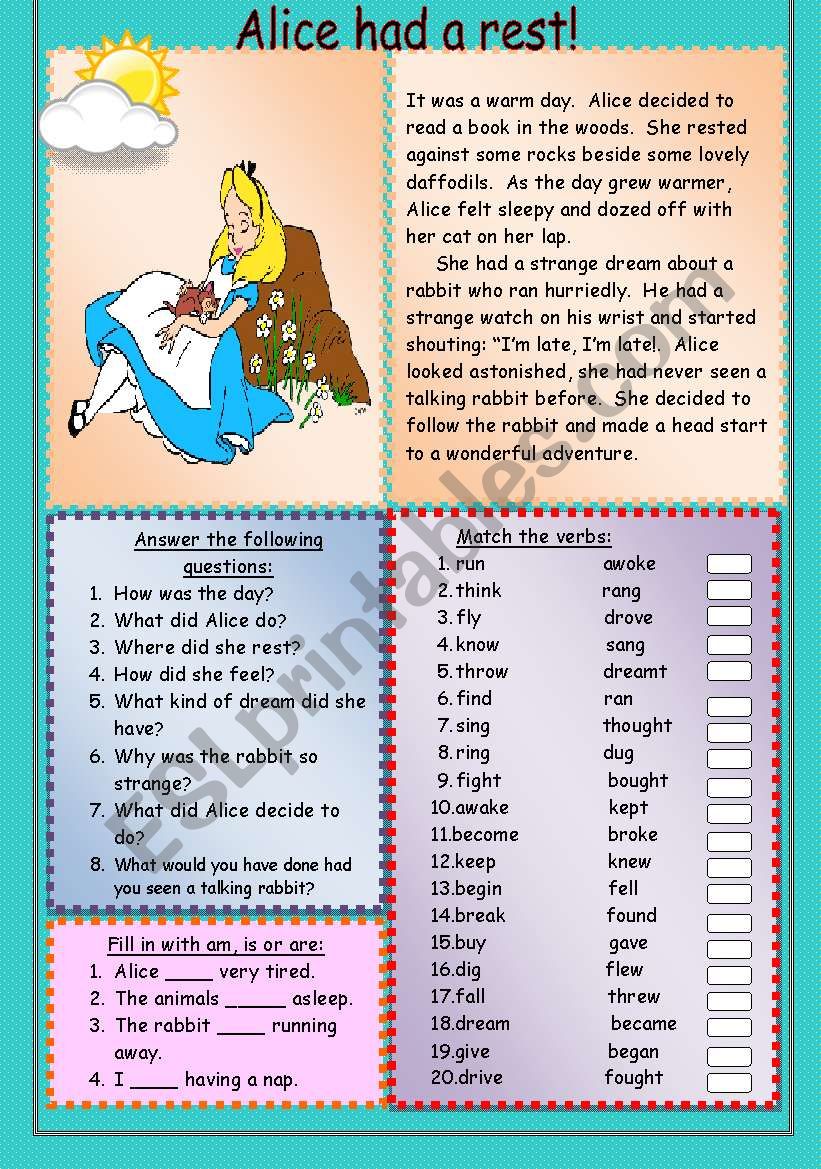Alice had a rest! worksheet