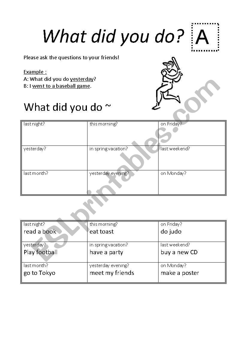 what did you do? worksheet