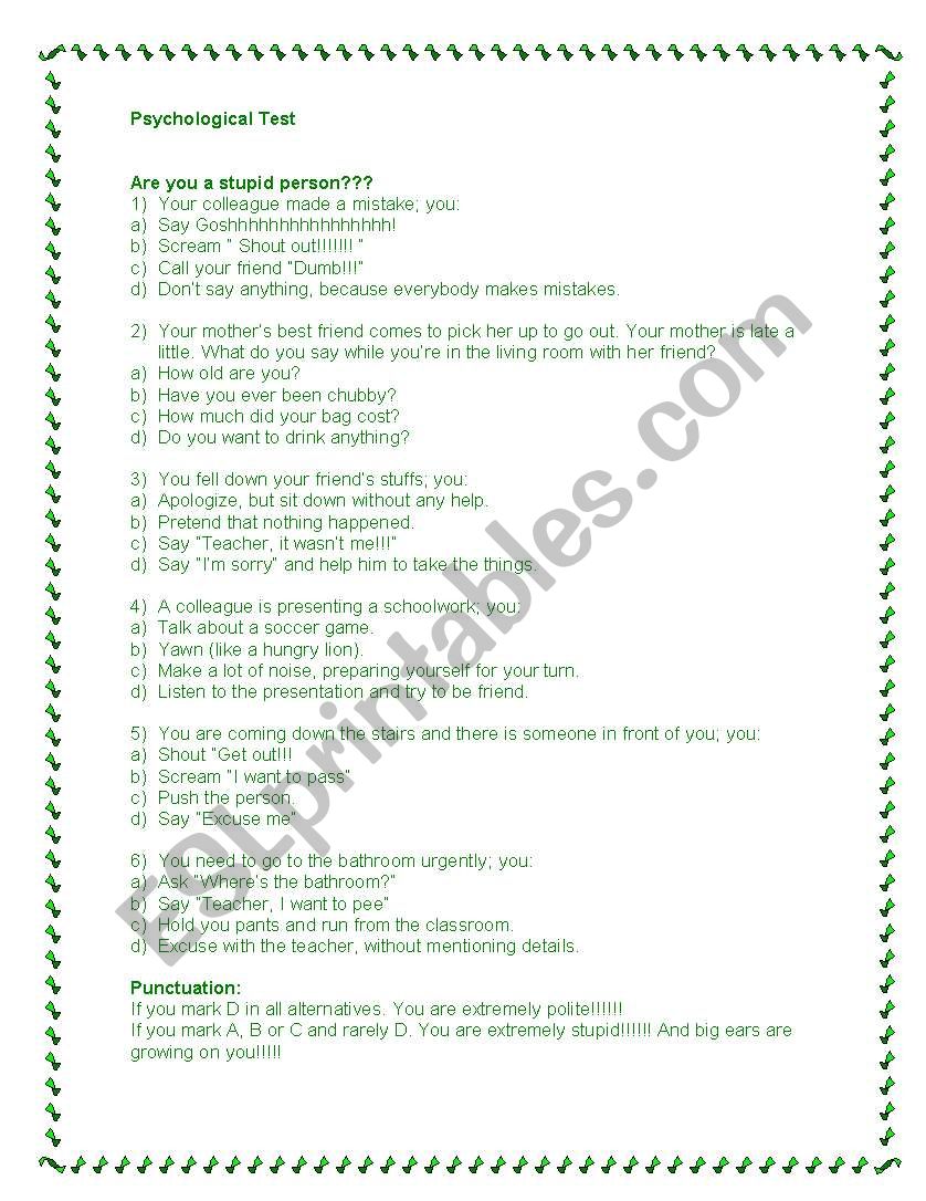 Funny Psychological Test  worksheet