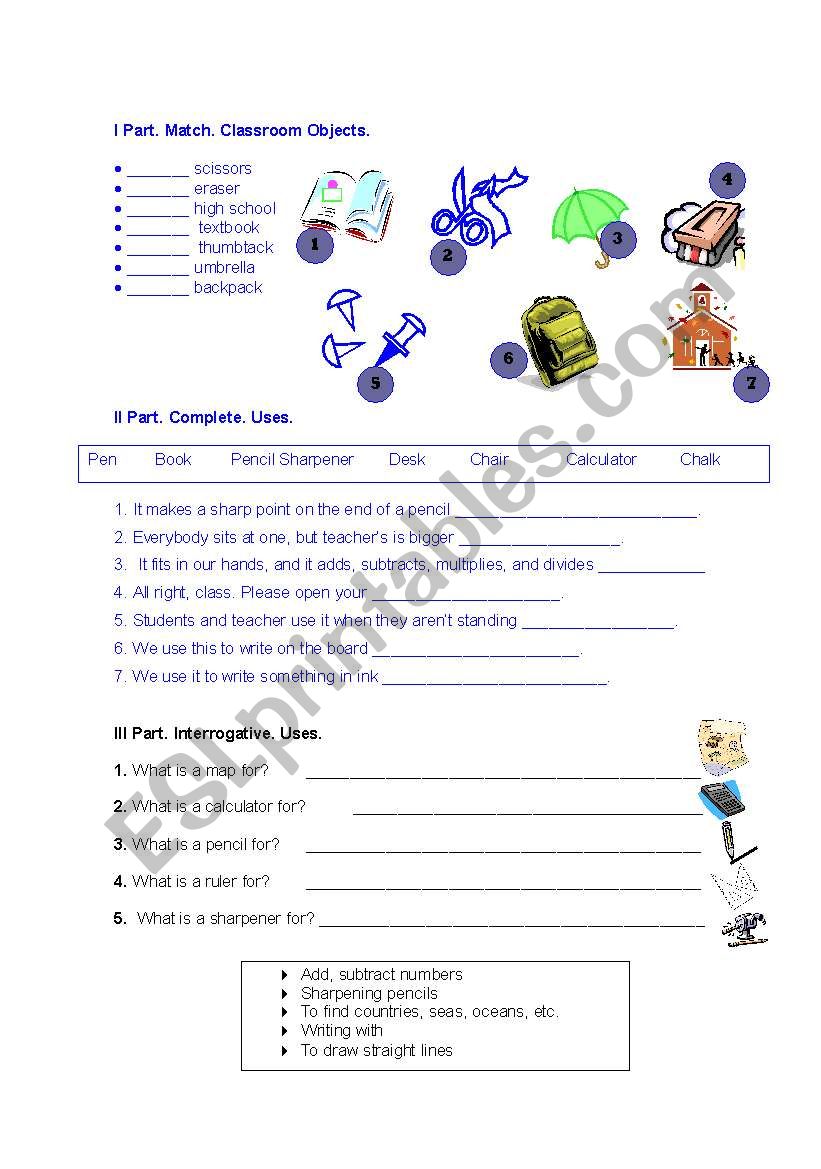 Classroom objects worksheet