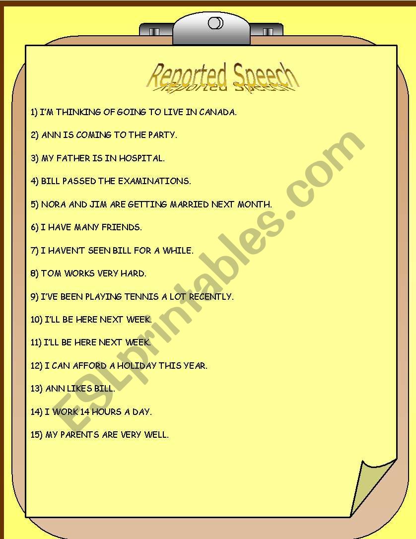 Reported Speech worksheet