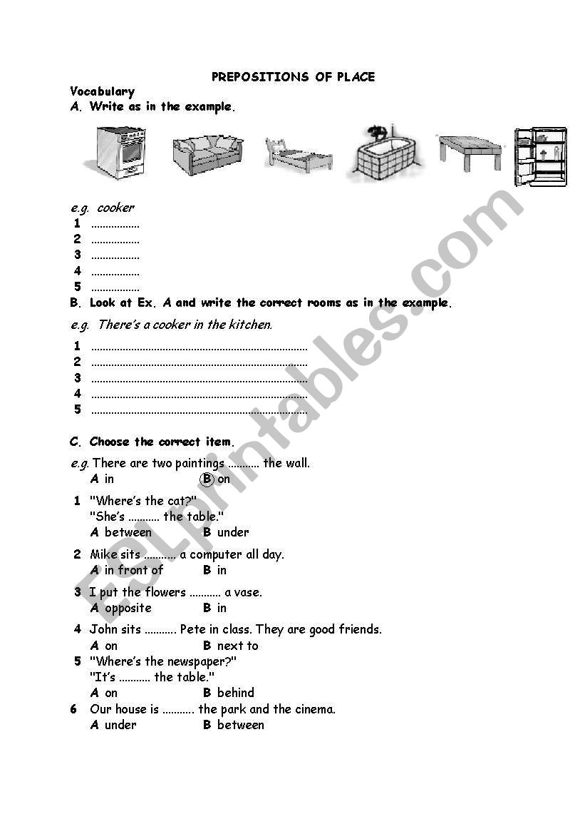 prepositions of place worksheet