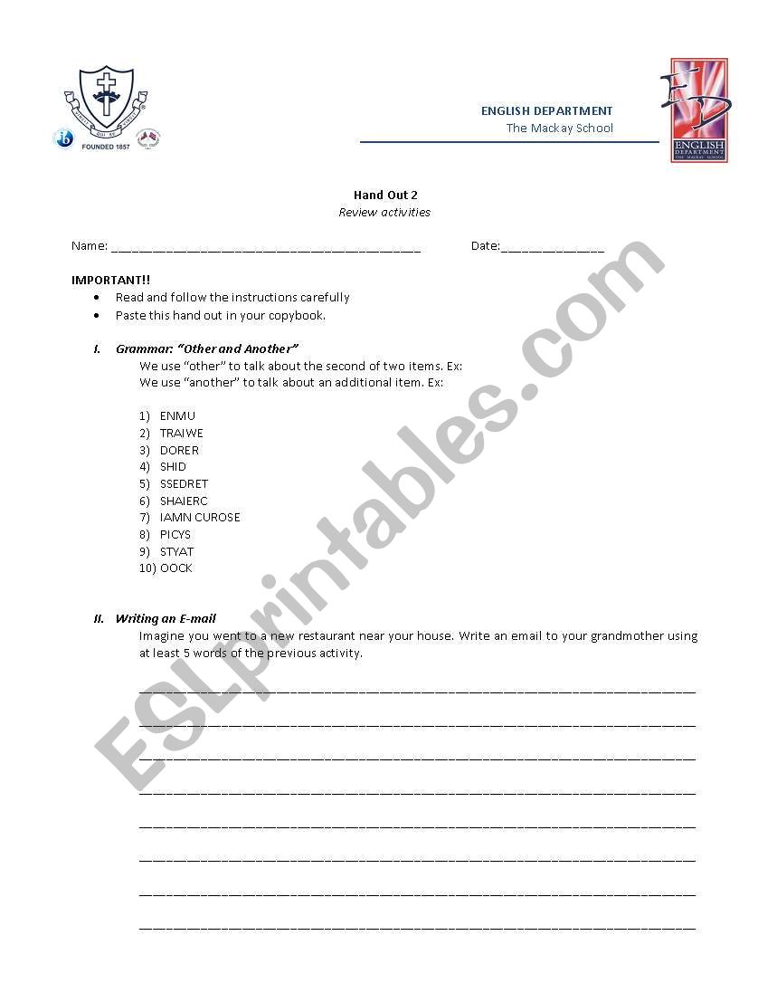 Mixed activity worksheet