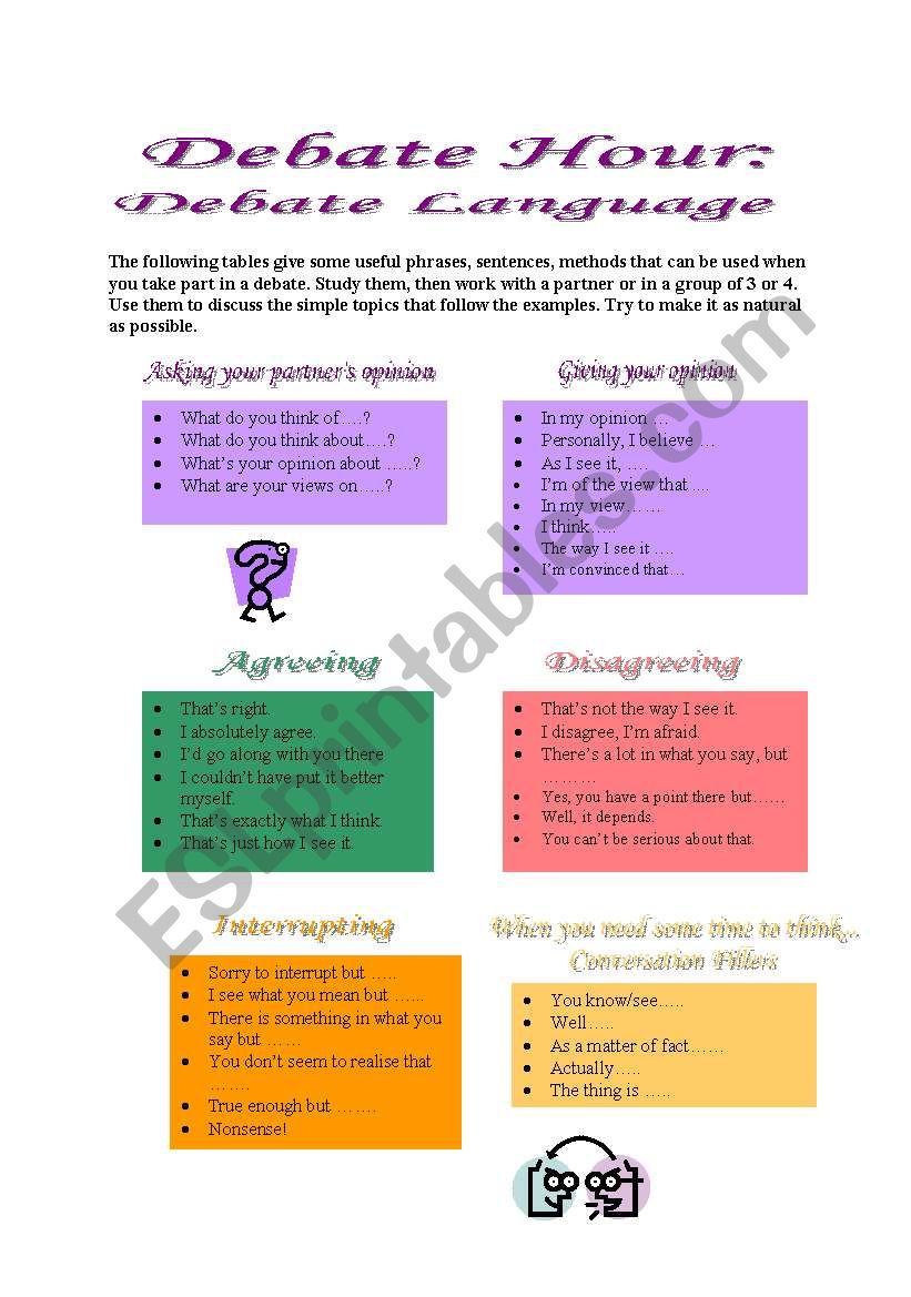 Debate Hour: Debate Language worksheet