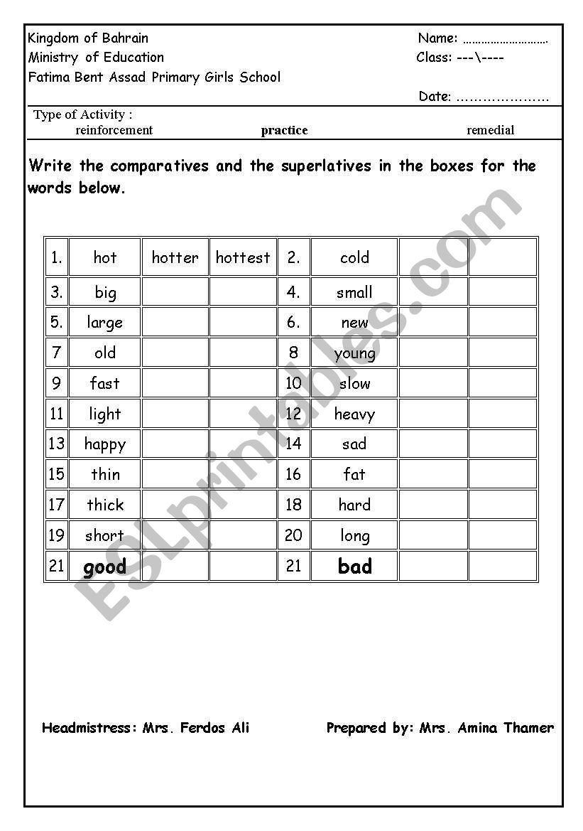 comparative and superlative worksheet