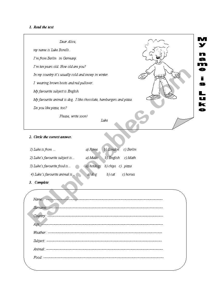 My name is Luke worksheet