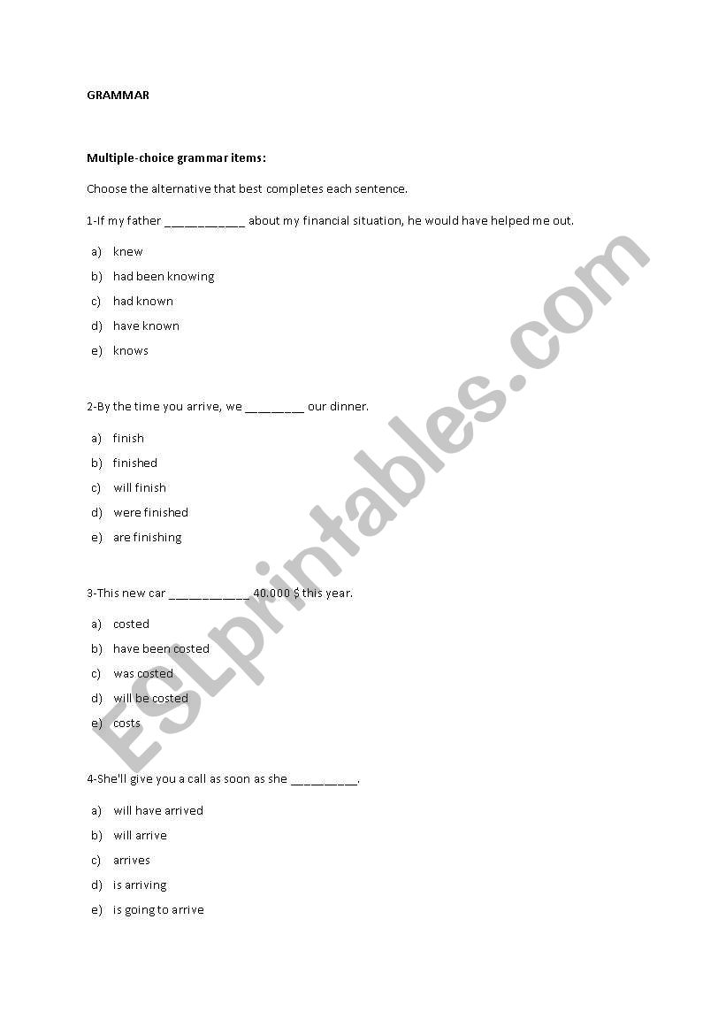 Compound grammar and vocabulary testing types