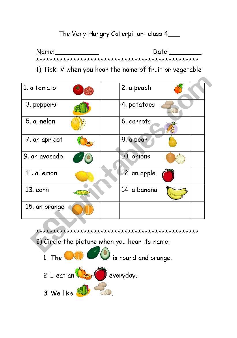 the very hungry catterpillar-improved worksheet