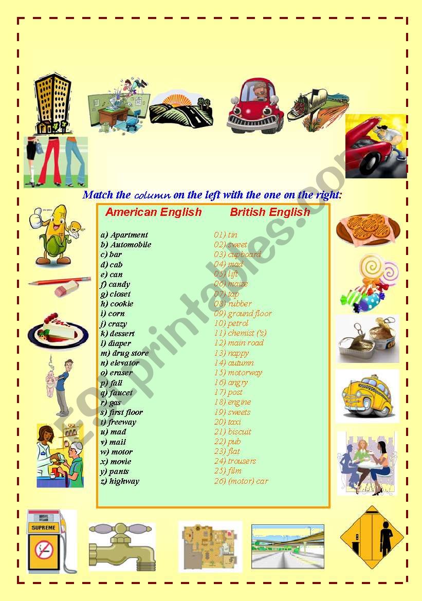 AMERICAN AND BRITISH WORDS worksheet