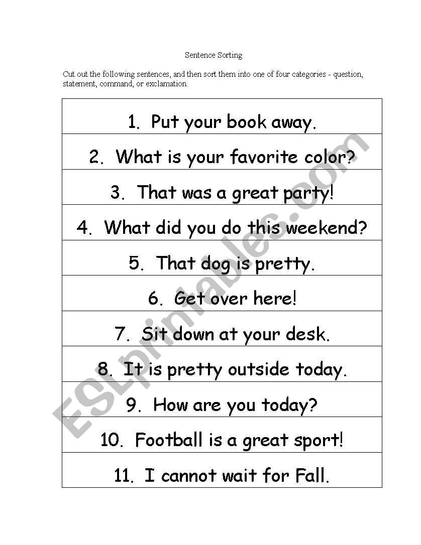 Sentence Sorting worksheet