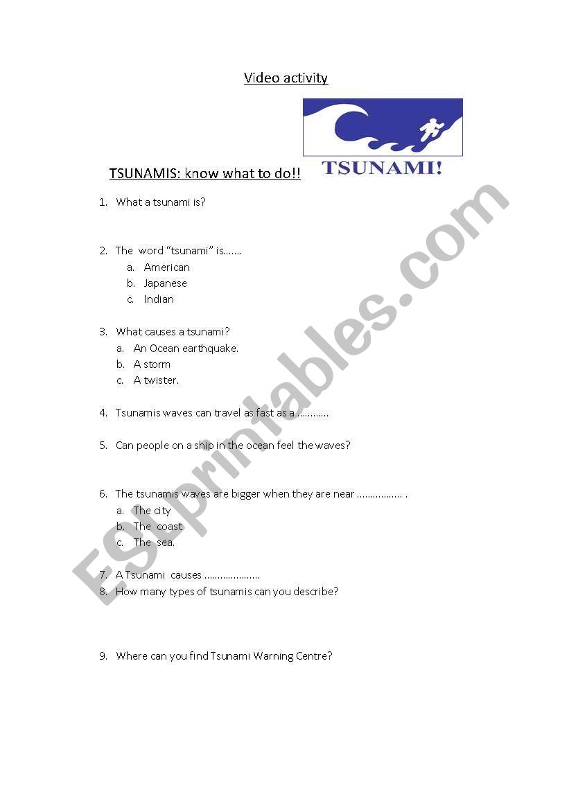 Video activity. WhatÂ´s a tsunami?