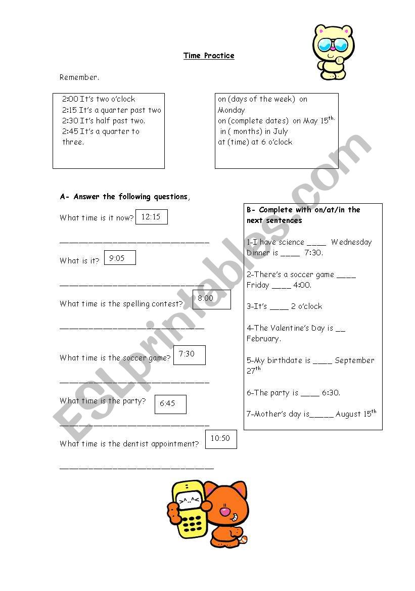 TIME PRACTICE worksheet