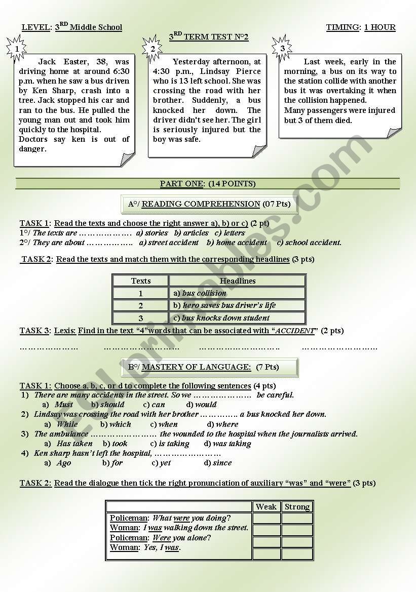 ACCIDENTS worksheet