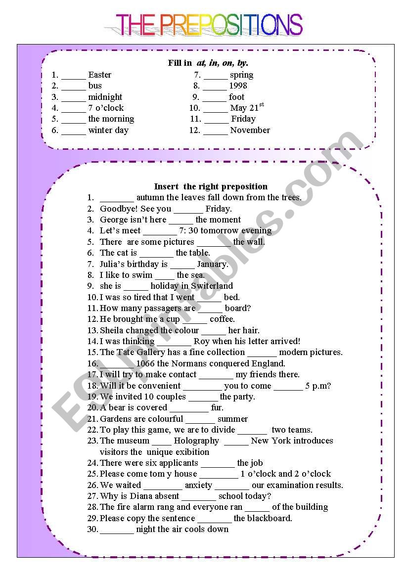 mix preposition worksheet