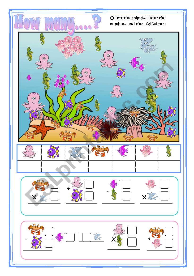 How many sea animals worksheet