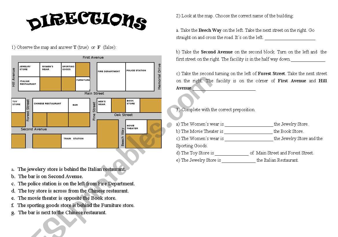 Directions worksheet