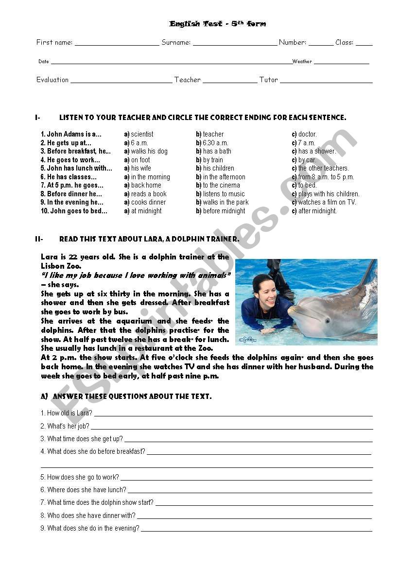 Daily Routine - test worksheet