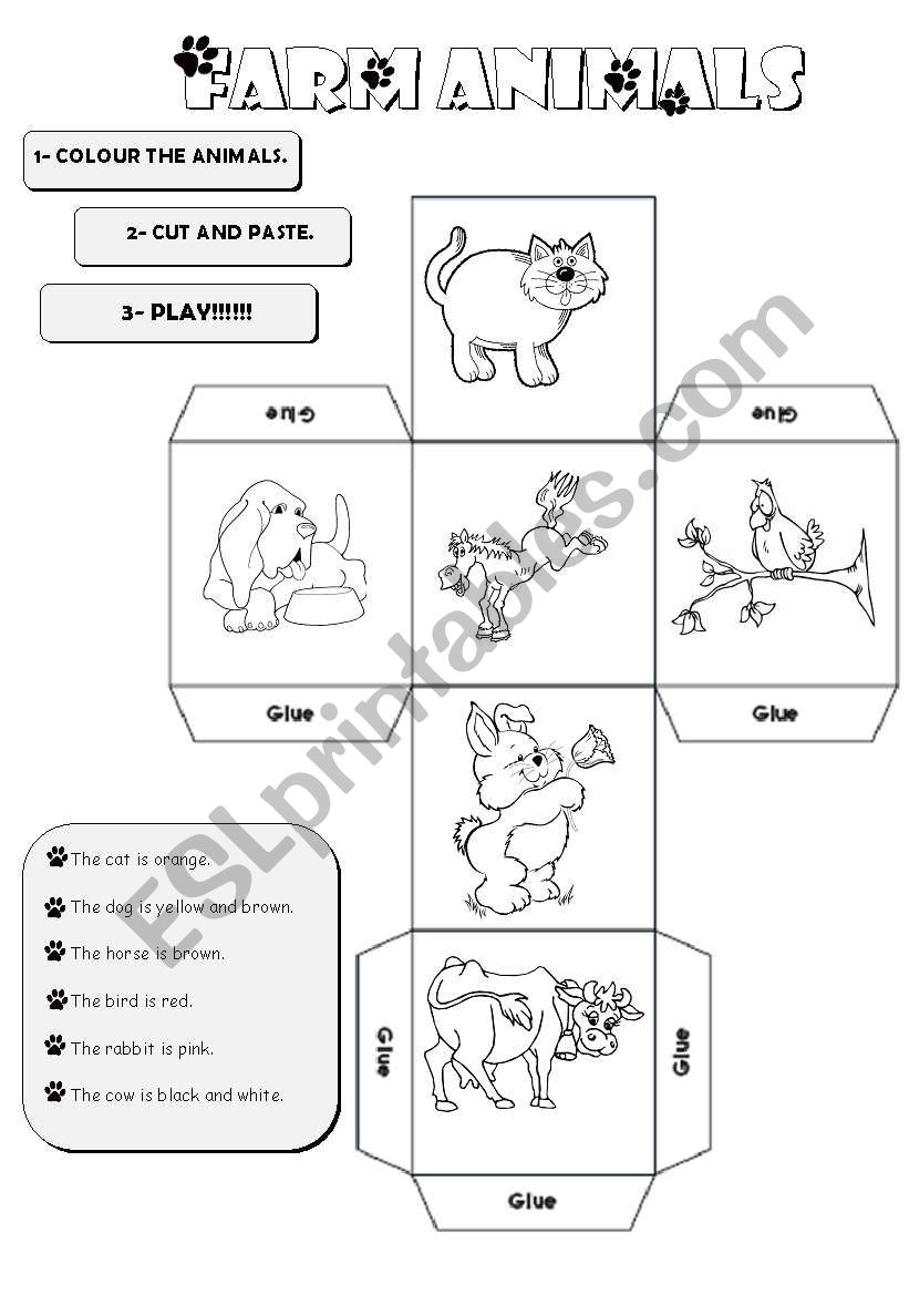 animal dice worksheet
