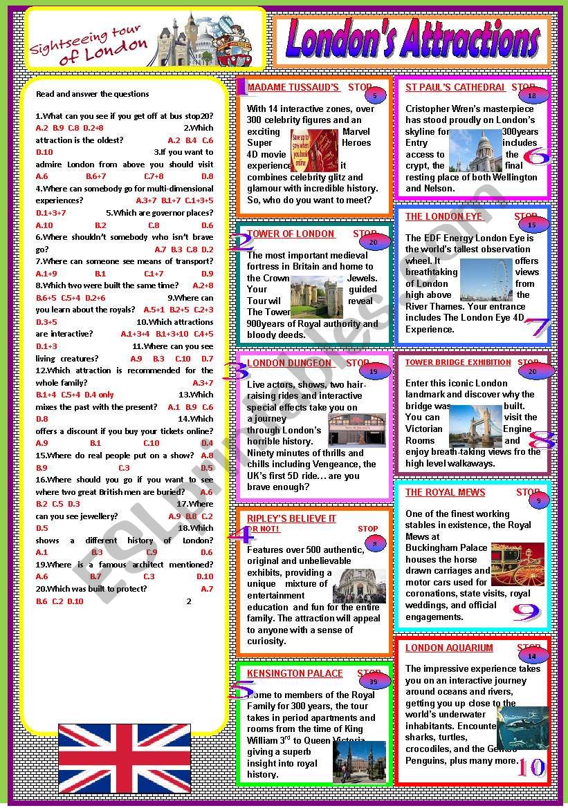 Londons attractions worksheet