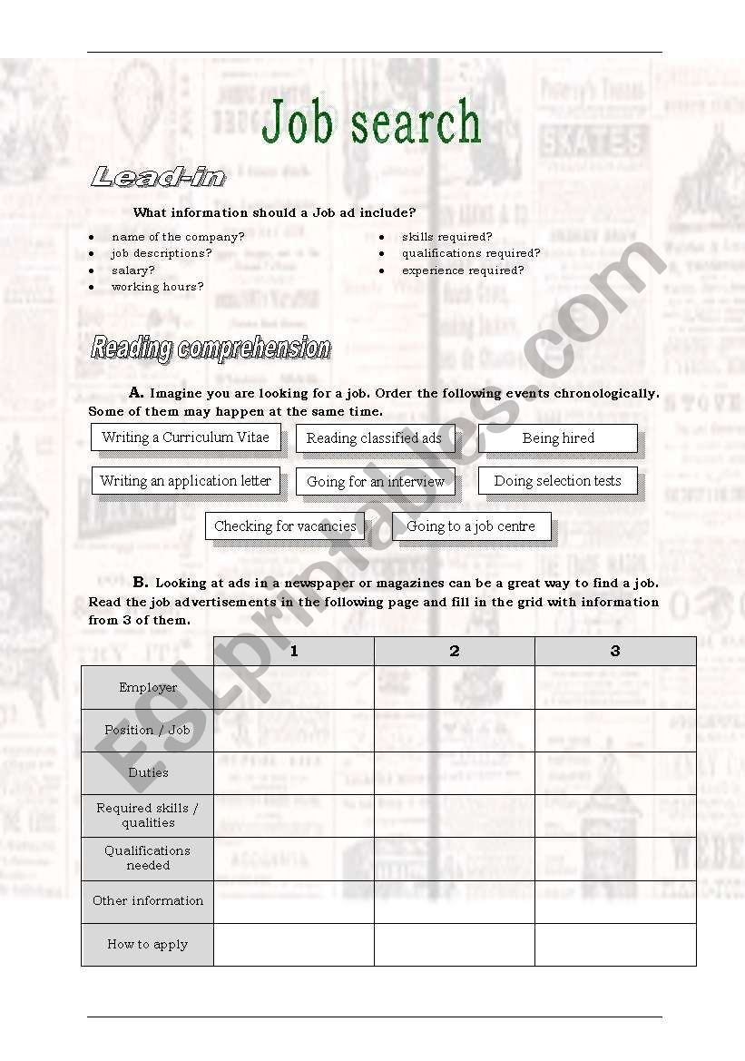 Job search worksheet