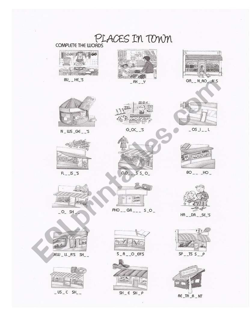 Places in town worksheet