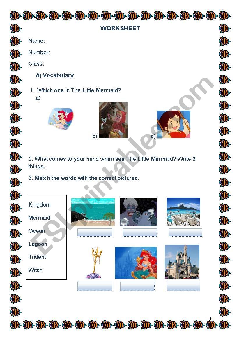 Ariel story worksheet 1 worksheet
