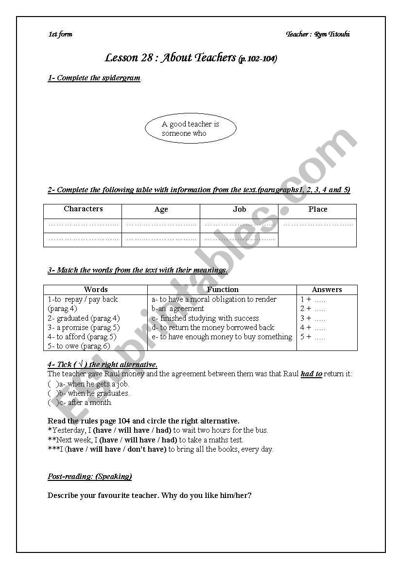 lesson28:About teachers first year Tunisian pupils