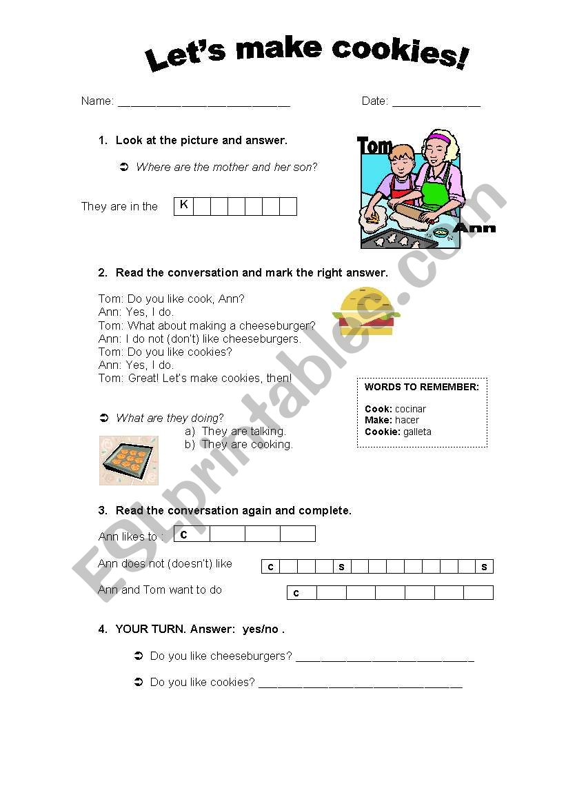 Lets make cookies! worksheet