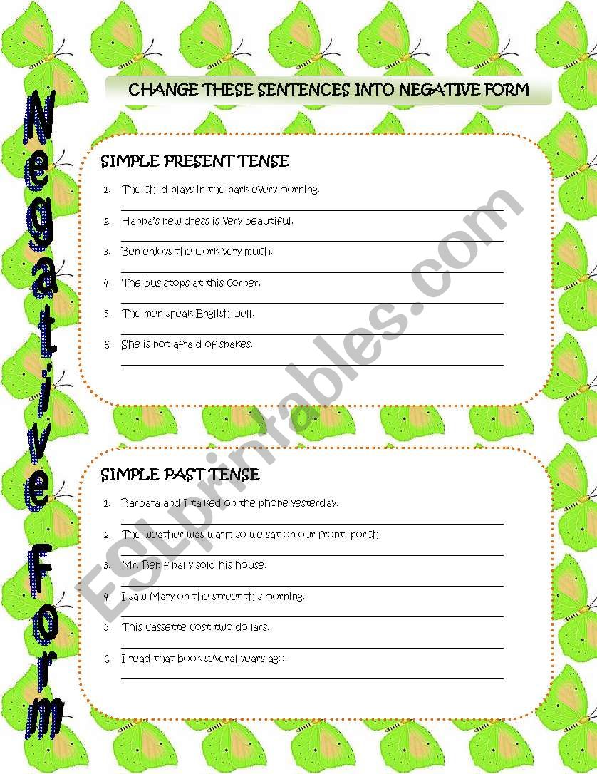 Random Tenses - negative forms