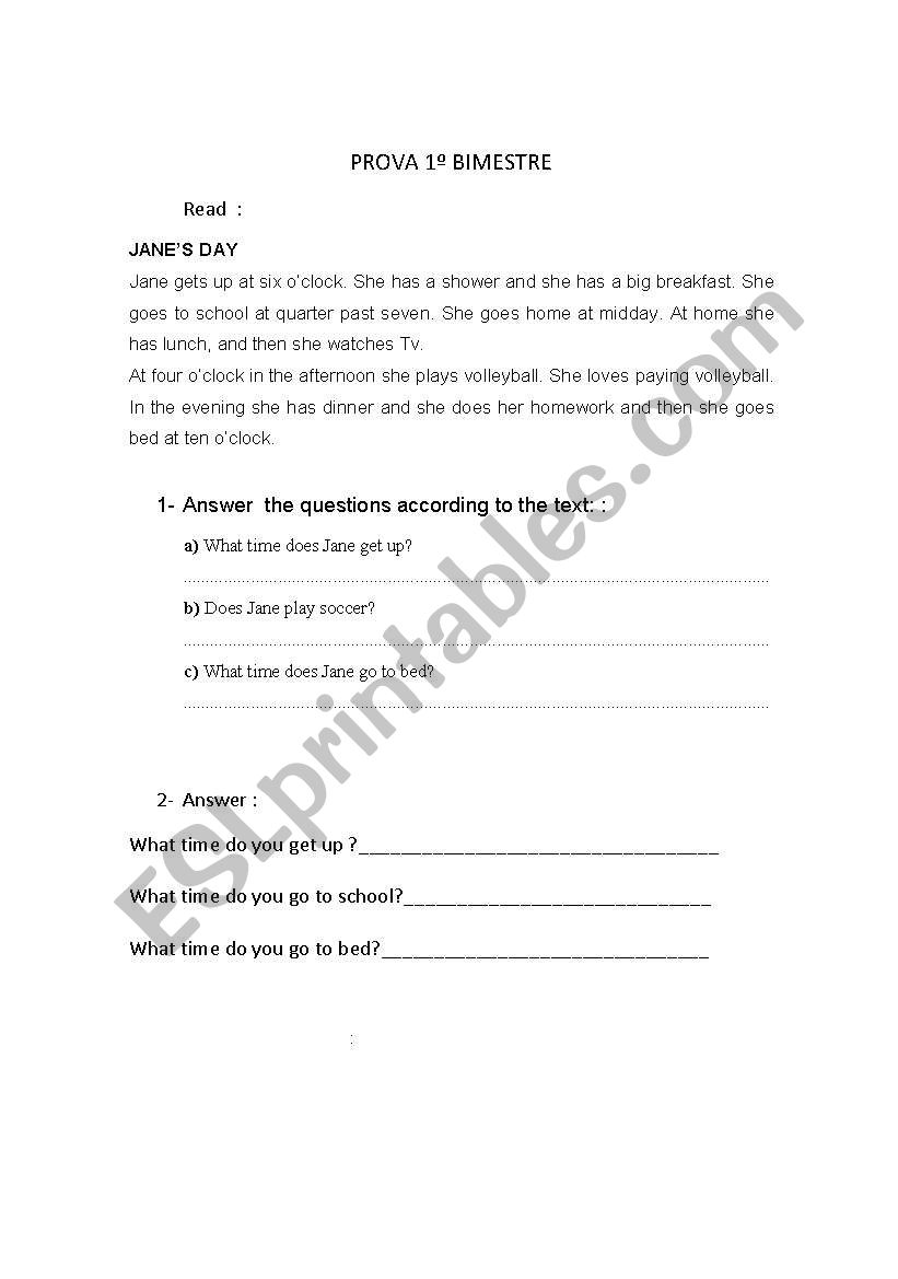 Test 4 year  worksheet