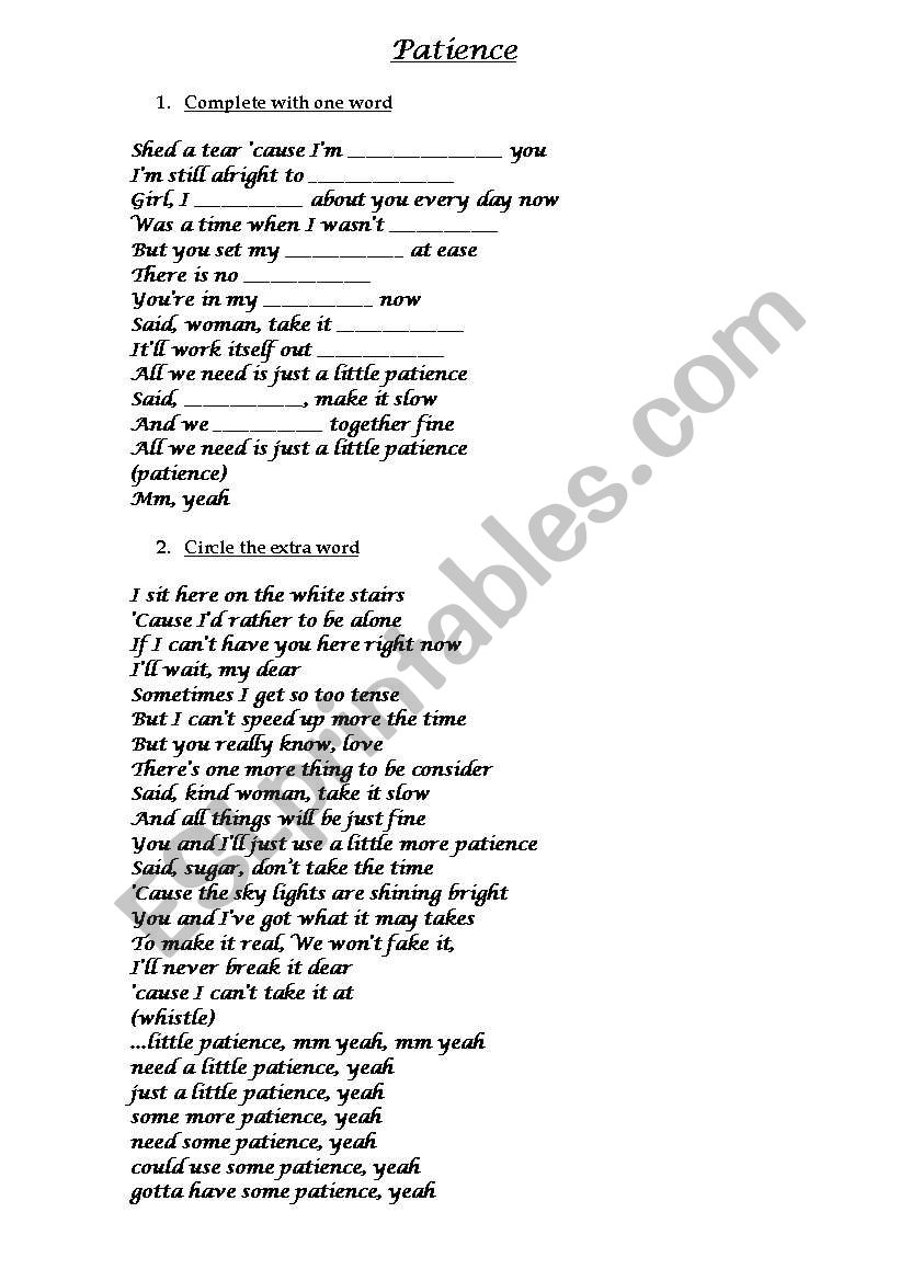 Patience Guns´n Roses - ESL worksheet by Re_cris