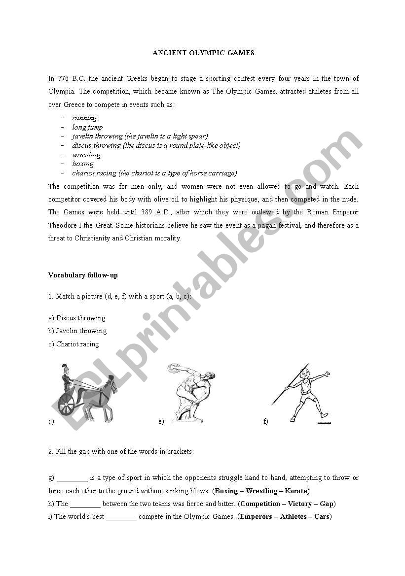 Olympics vocabulary worksheet