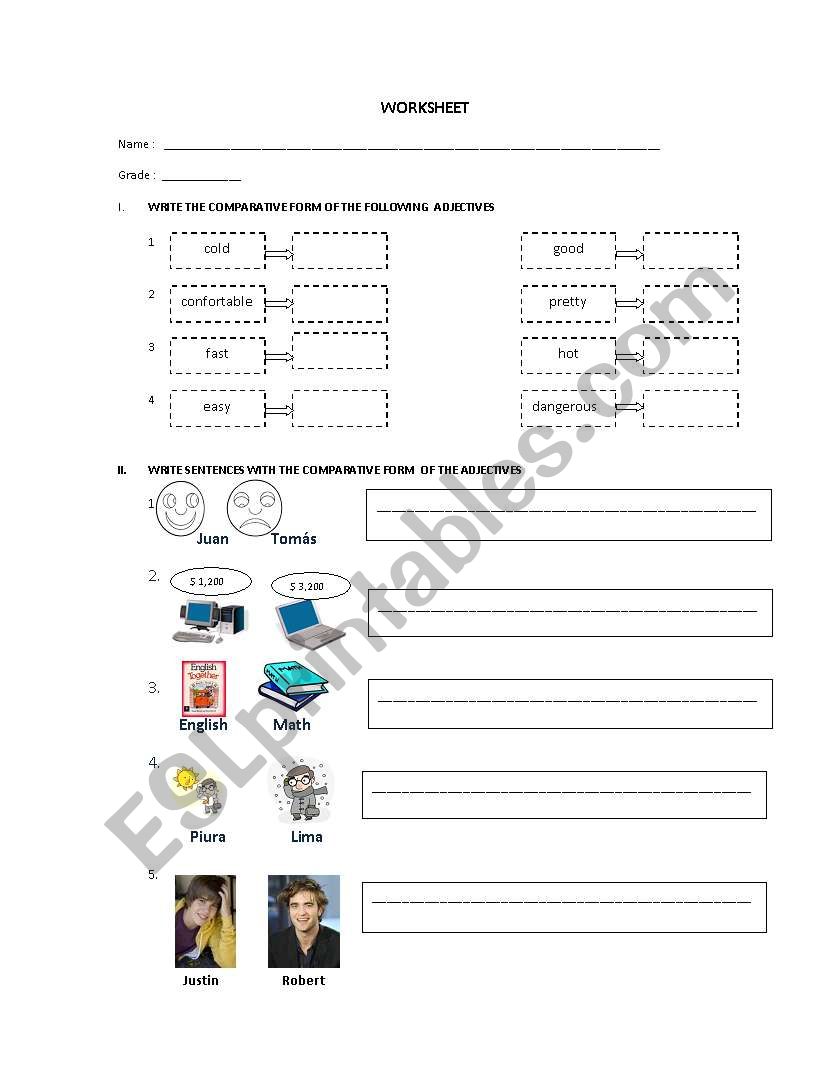 Comparative adjective worksheet