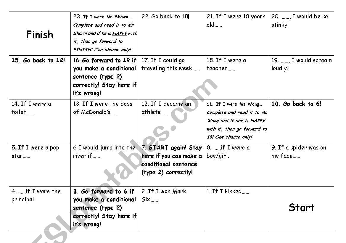 Conditional sentences board game