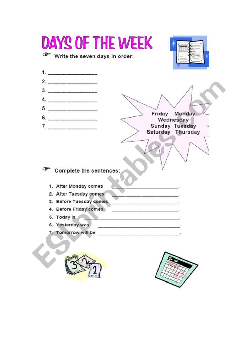 DAYS OF THE WEEK worksheet