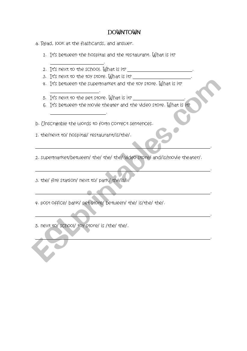 Downtown places worksheet