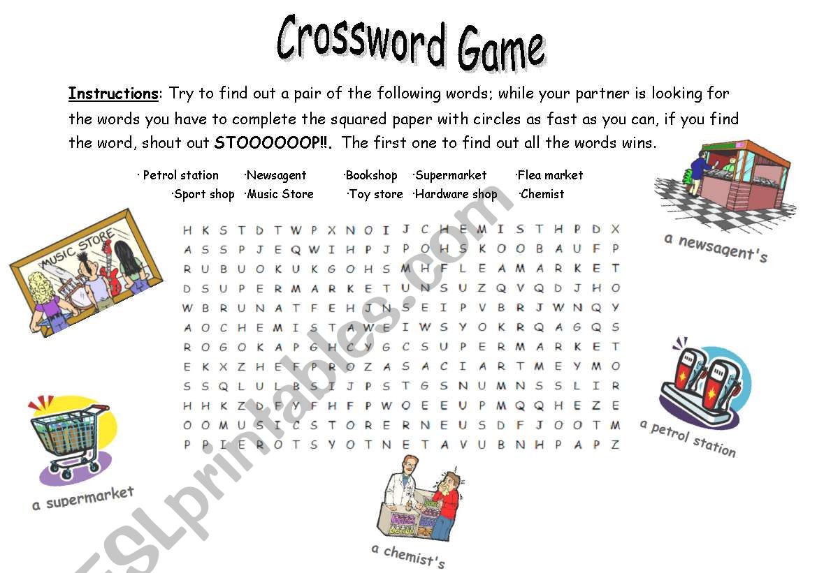 crossword shopping worksheet