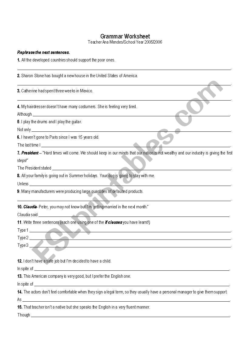 Grammar worksheet worksheet