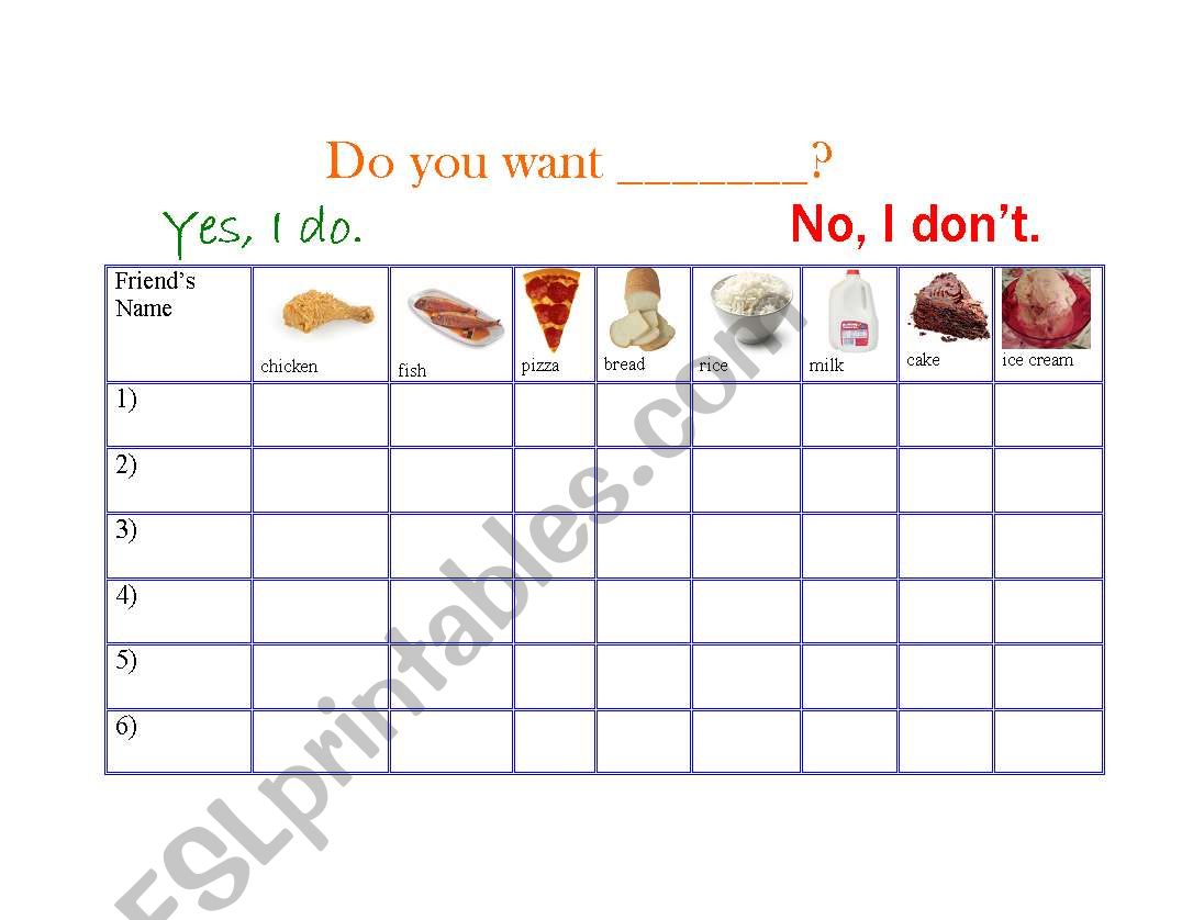 Do you want ___? worksheet