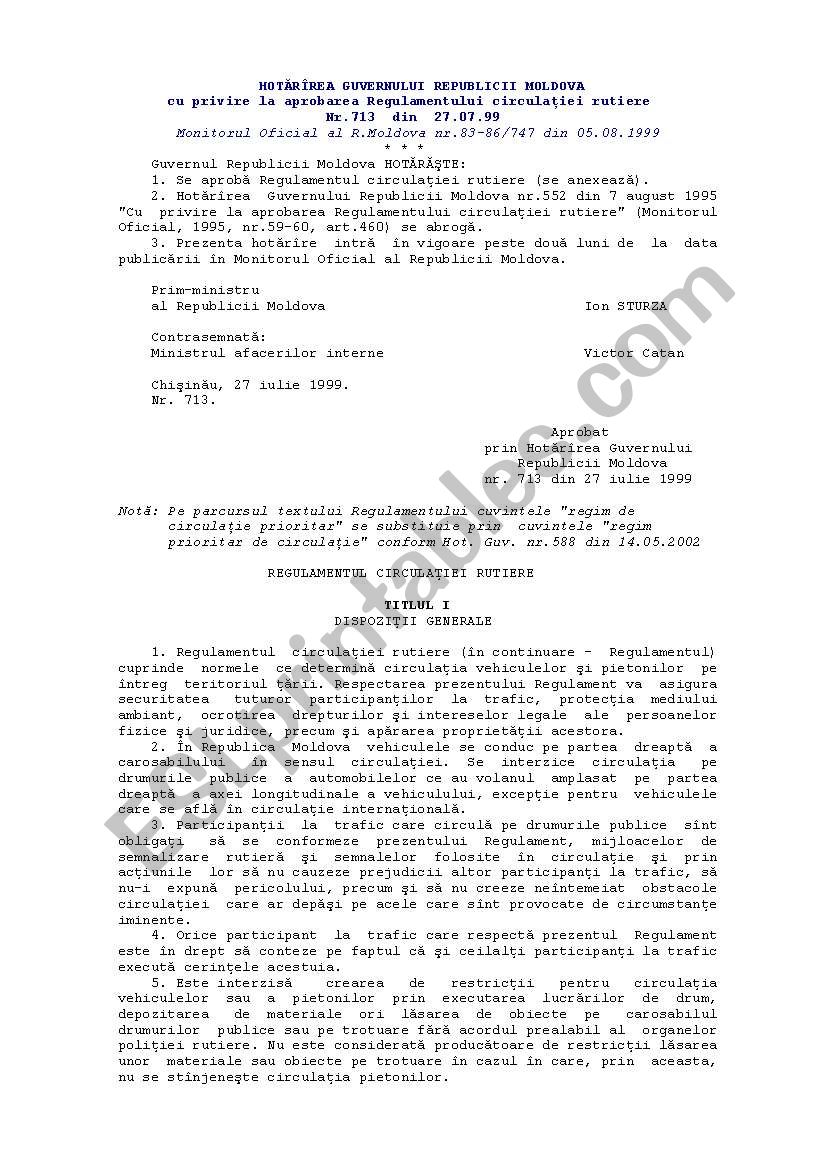 regulamentul circulatiei rutiere