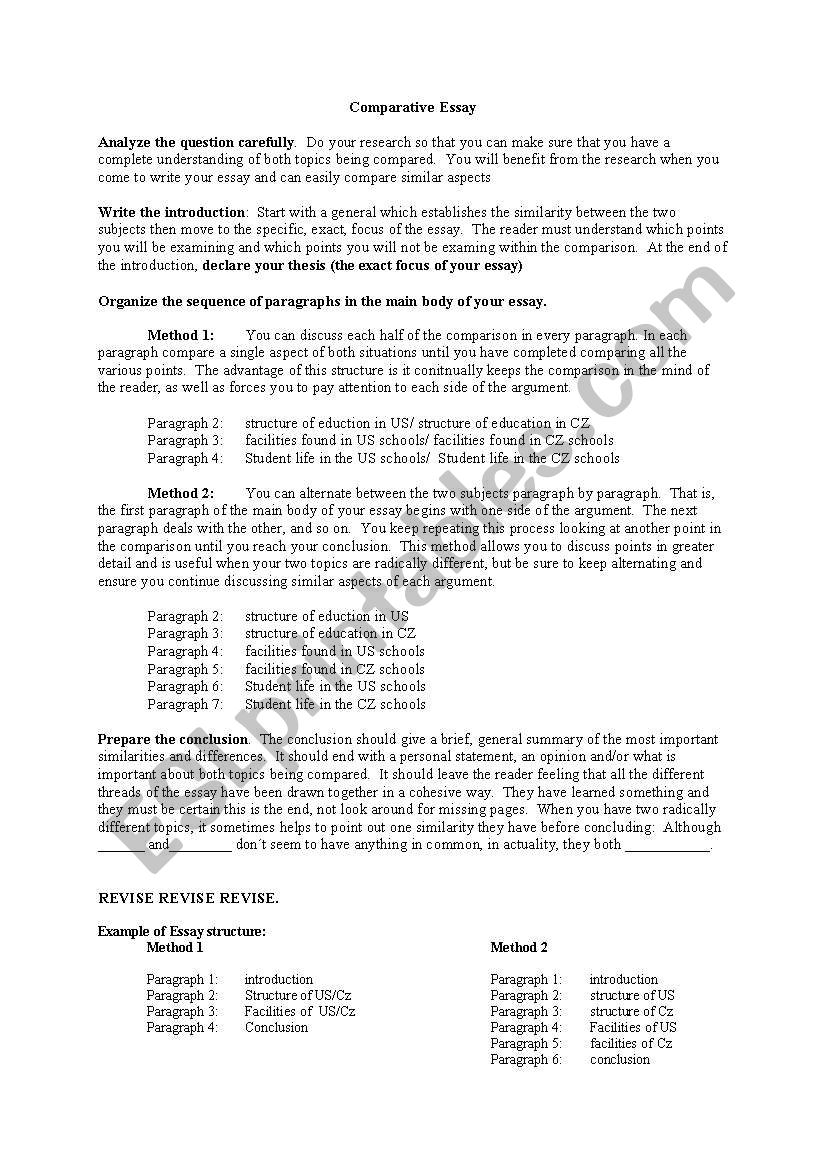 Comparative Essay worksheet