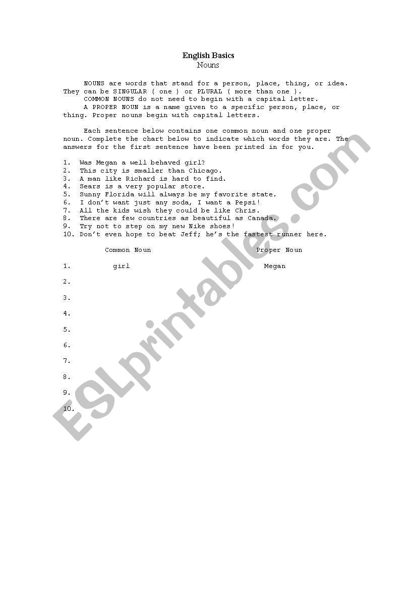 Nouns worksheet
