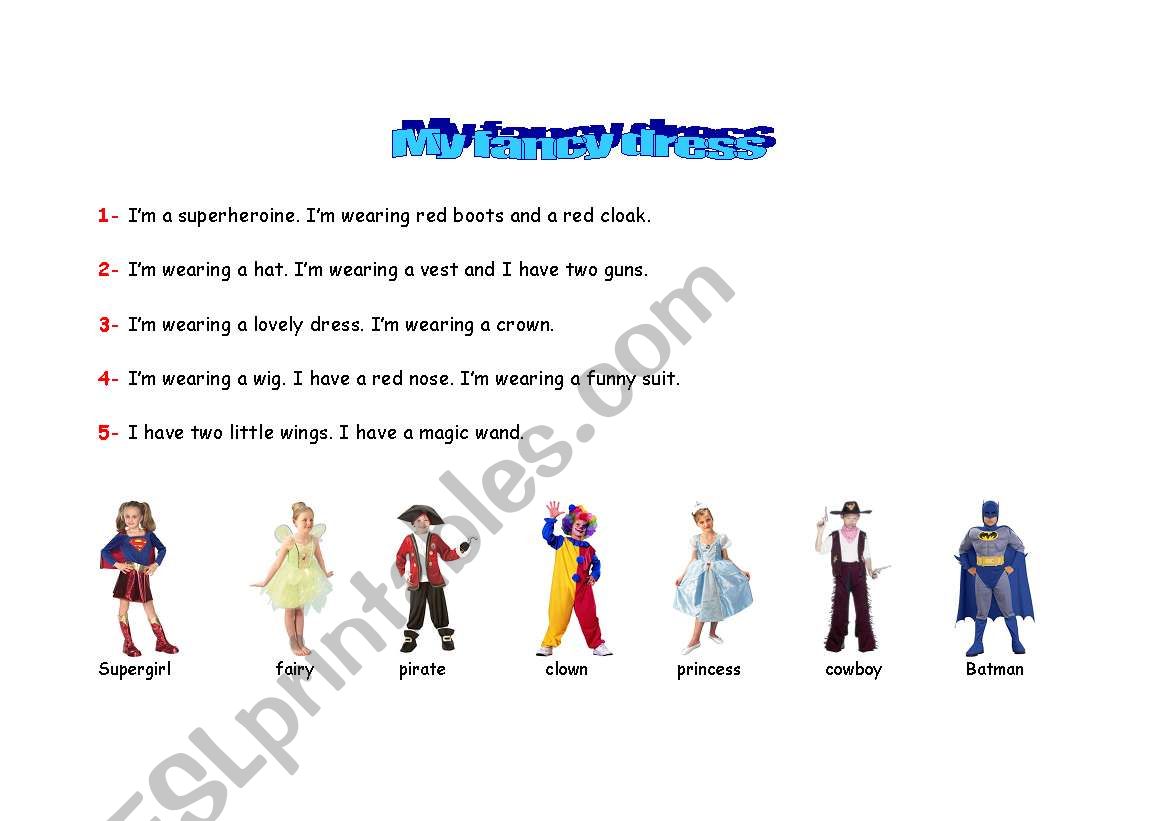 My fancy dress worksheet